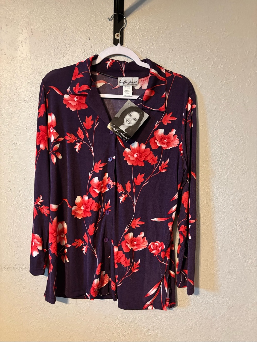 Purple Floral Button-Front Women's Shirt